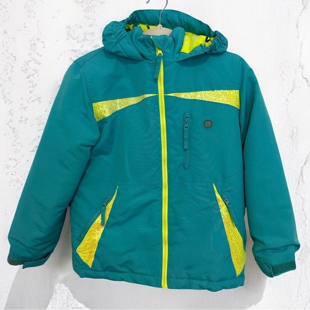 Athletech Girls Teal and Neon Yellow Sequin WinterJacket Size L (10/12)